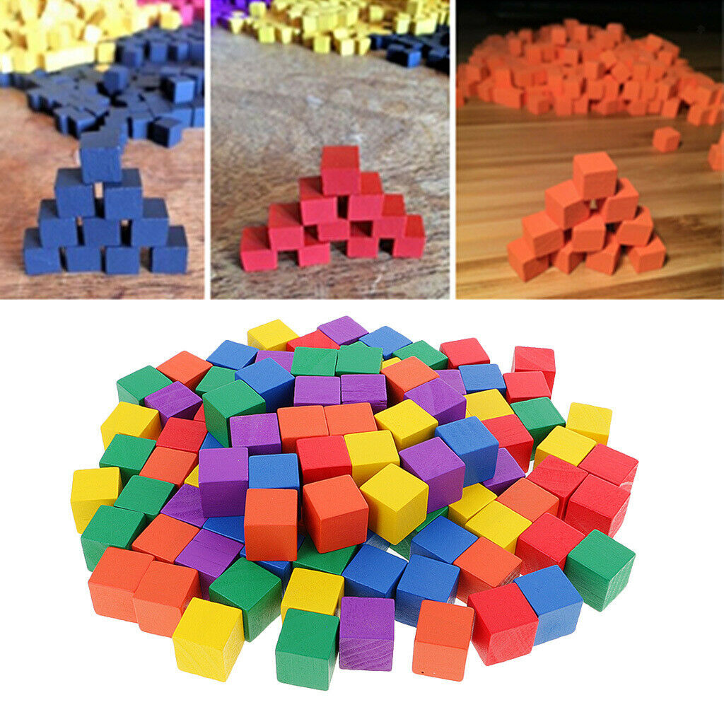 2X 100x Colored Wood Blocks Creative Games Color Cubes 0.78inch DIY Projects