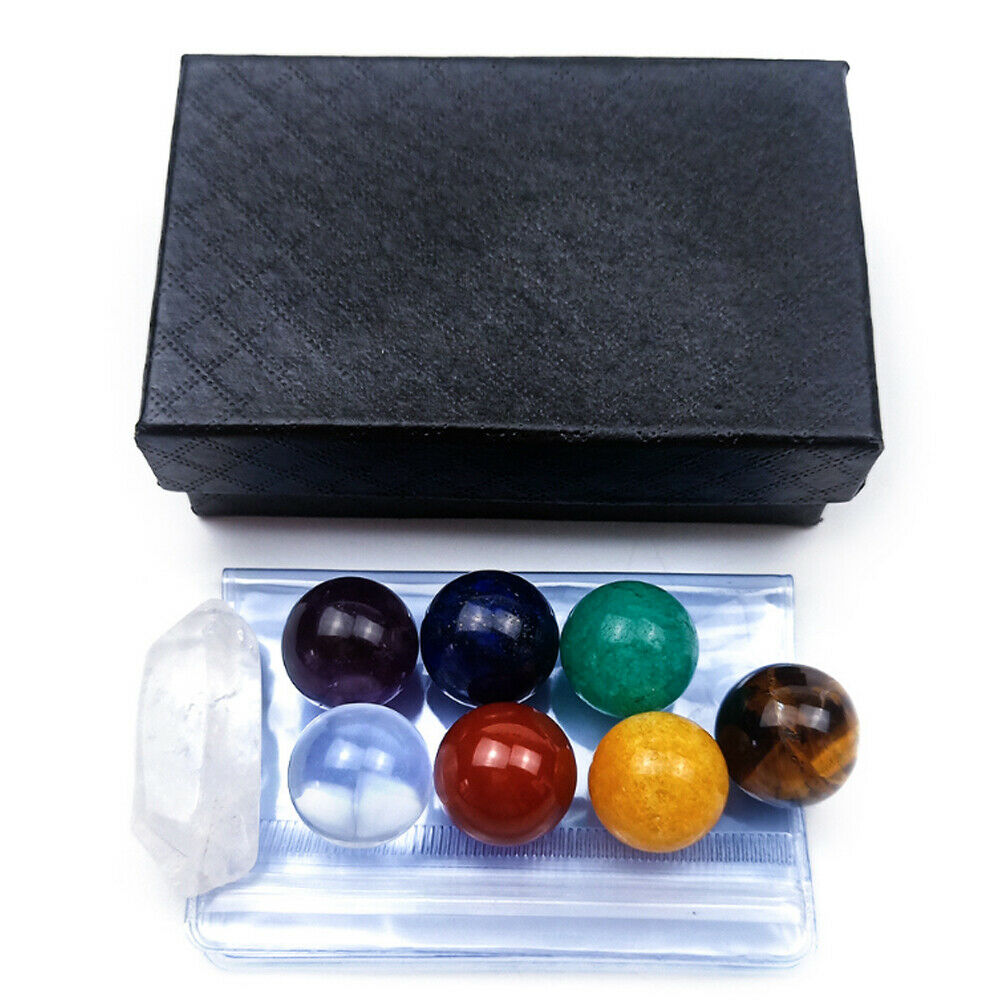7 Chakra Stones Sphere Ball Reiki Healing Natural Gem Hexagonal Crystal Set