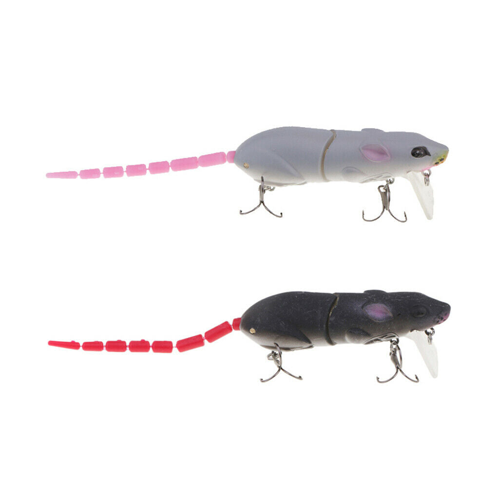 2pcs Soft Plastic Rat Mouse Topwater Fishing Lures Bass Baits Crankbaits Treble
