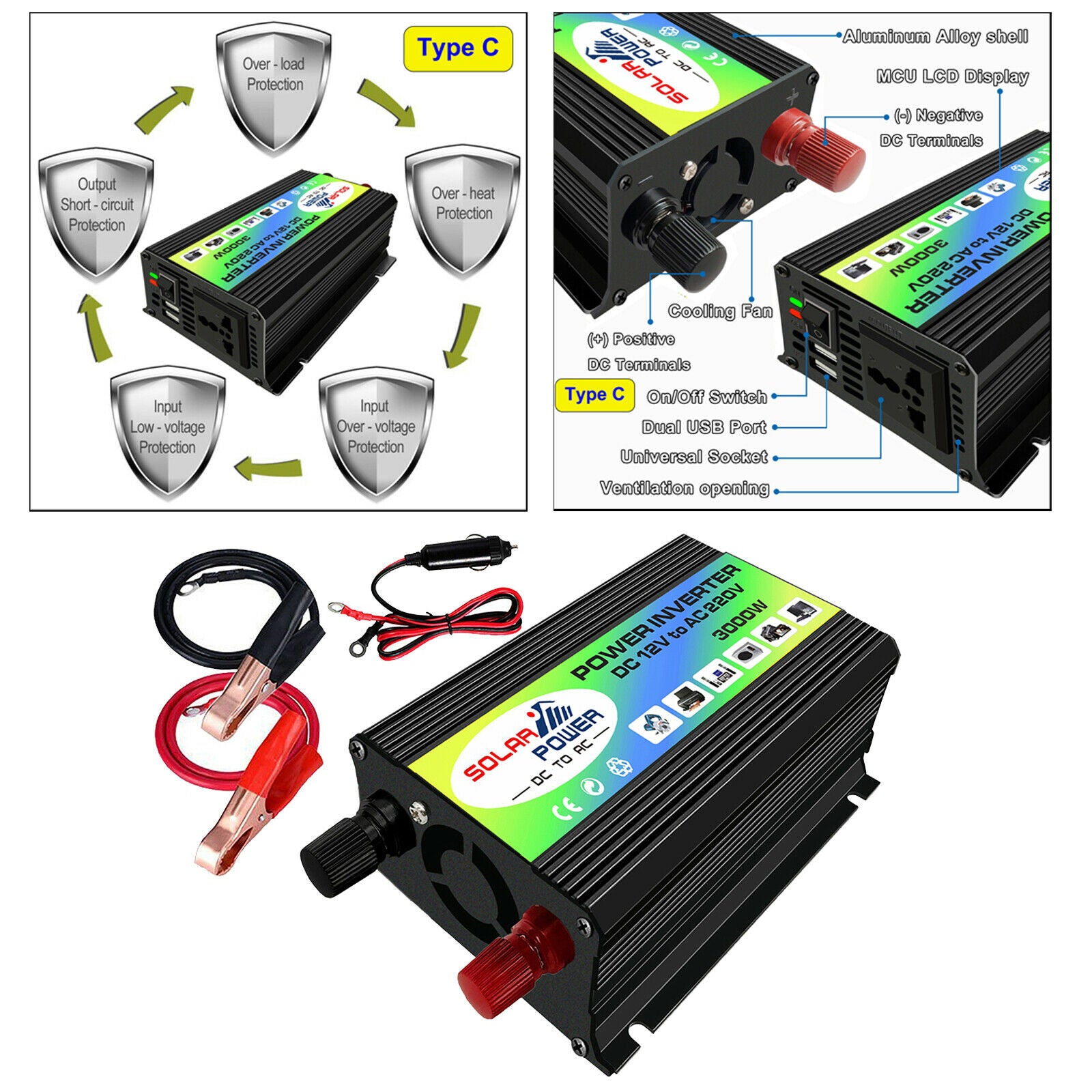 300W Car Inverter DC12V - AC220V Converter Adapter Transformer