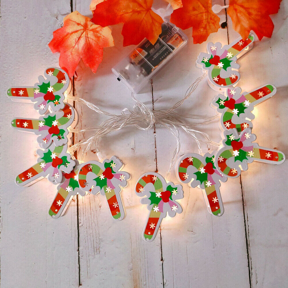 Christmas 20LEDs Decorative Metal String Lights Battery Operated Candy Canes 10"