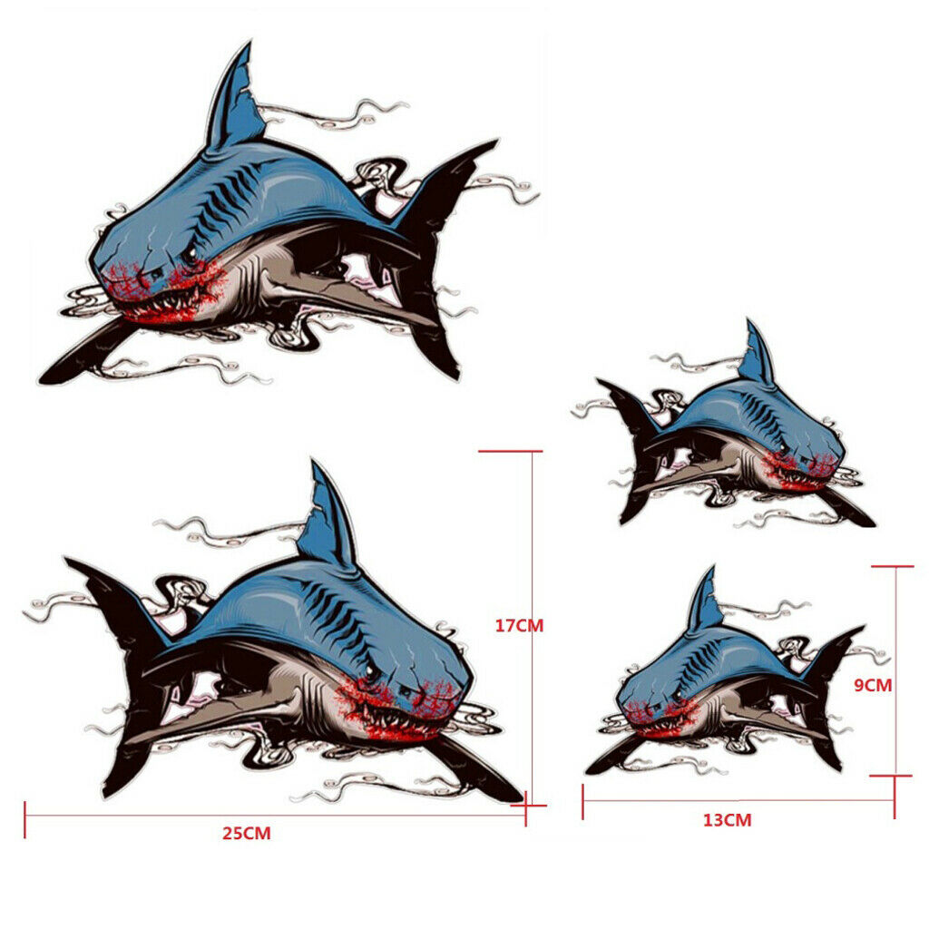2 Pairs Shark Mouth Stickers - Reflective Decals for Fishing Boat Canoe Dinghy