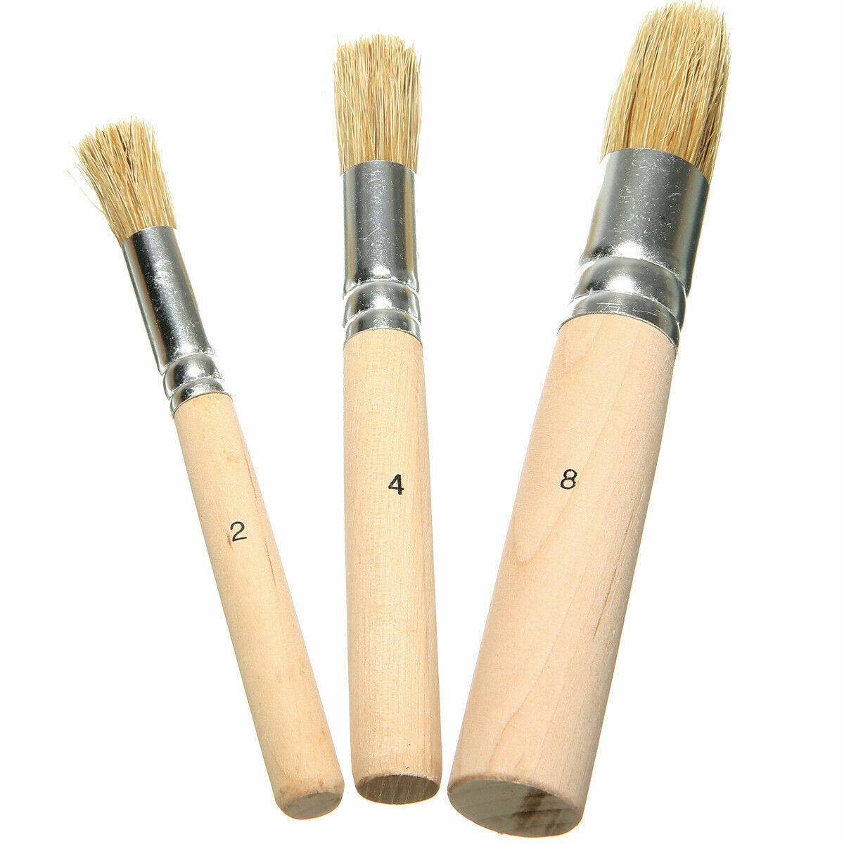 3pcs Wooden Stencil Brush Hog Bristle Acrylic Watercolor Oil Painting Brushes L