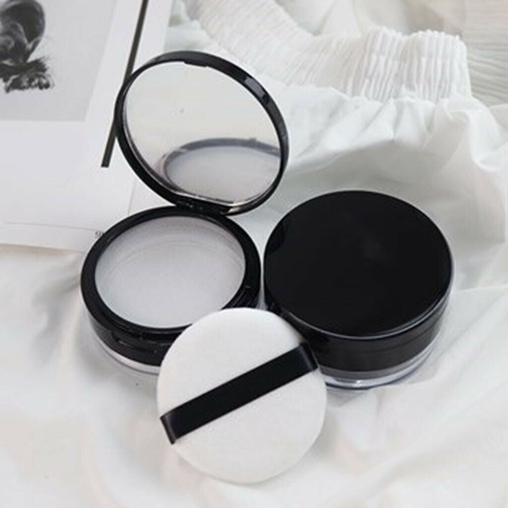 2x Round Face Powder Case with Mirror Travel Foundation Jar Cosmetic Box