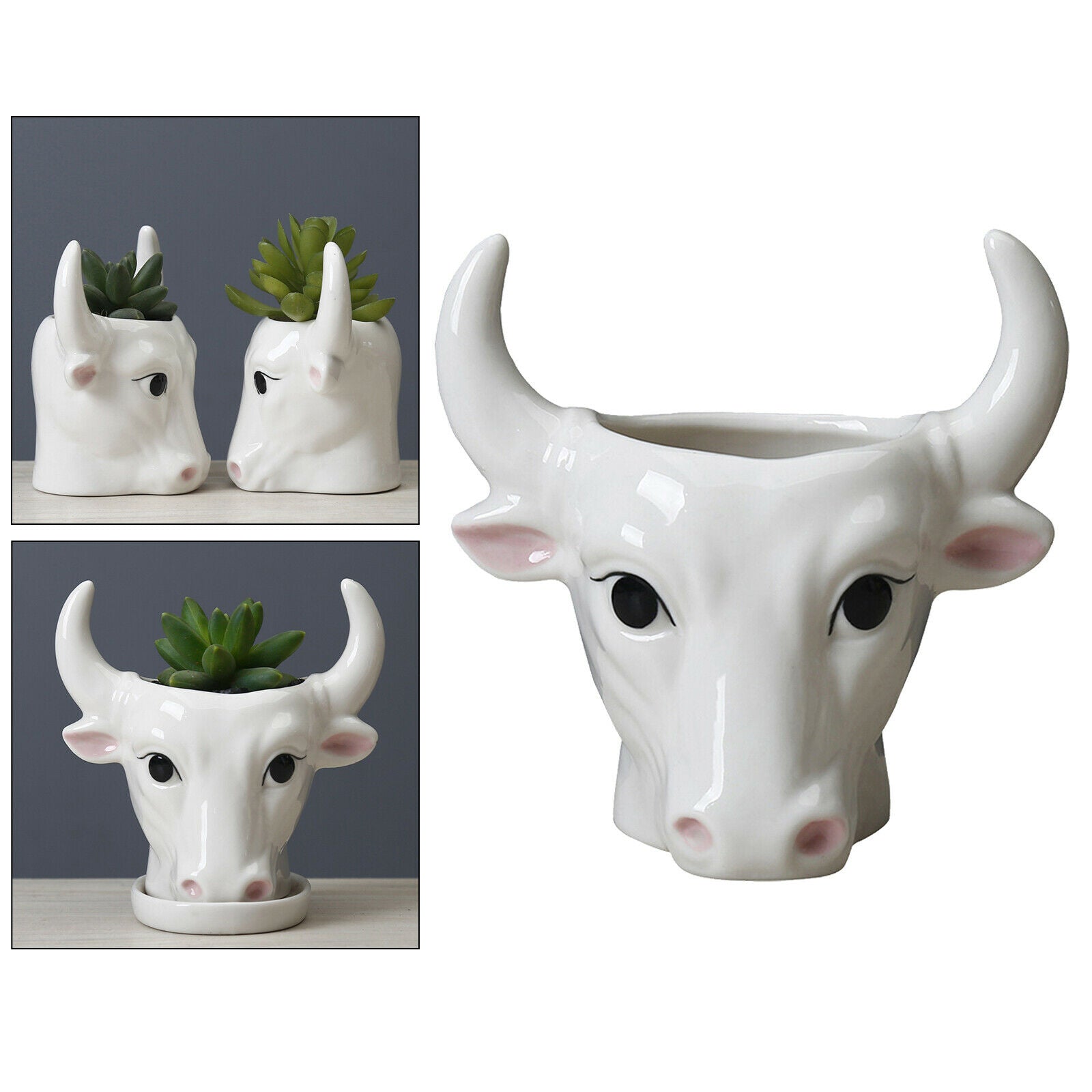 Cute Ceramic Mini Bull Shape Succulent Pot Flower Planter Flowerpot Decor
