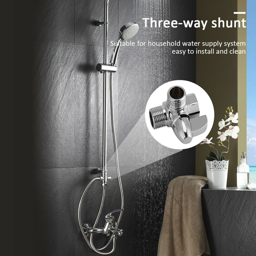 Brass G1/2 3-Way Shower Arm Diverter Valve Chrome Plated for Hand Shower @