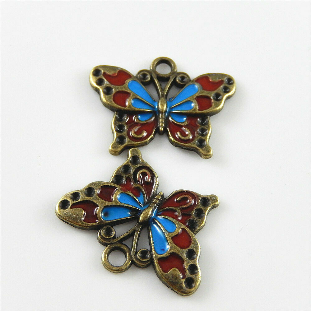 10 pcs Antiqued Bronze Alloy Butterfly Charm Enamel For Pendant Jewelry 25*19mm