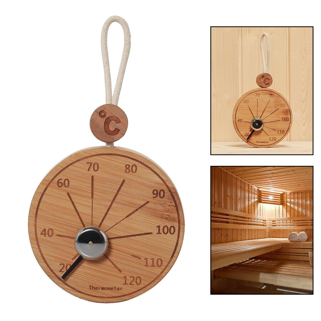 Bamboo Round Sauna Thermometer Hygrometer Celsius Temperature Measurement Meter