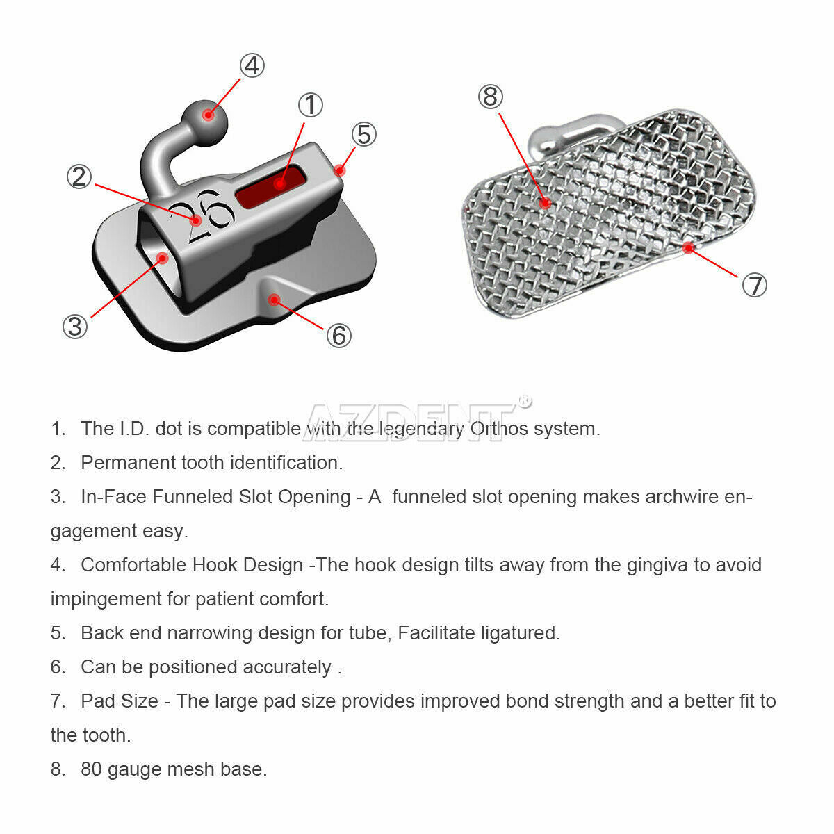 100 X Dental Orthodontic Buccal Tubes 1st Molar MBT 022 Bondable Non-Convertible