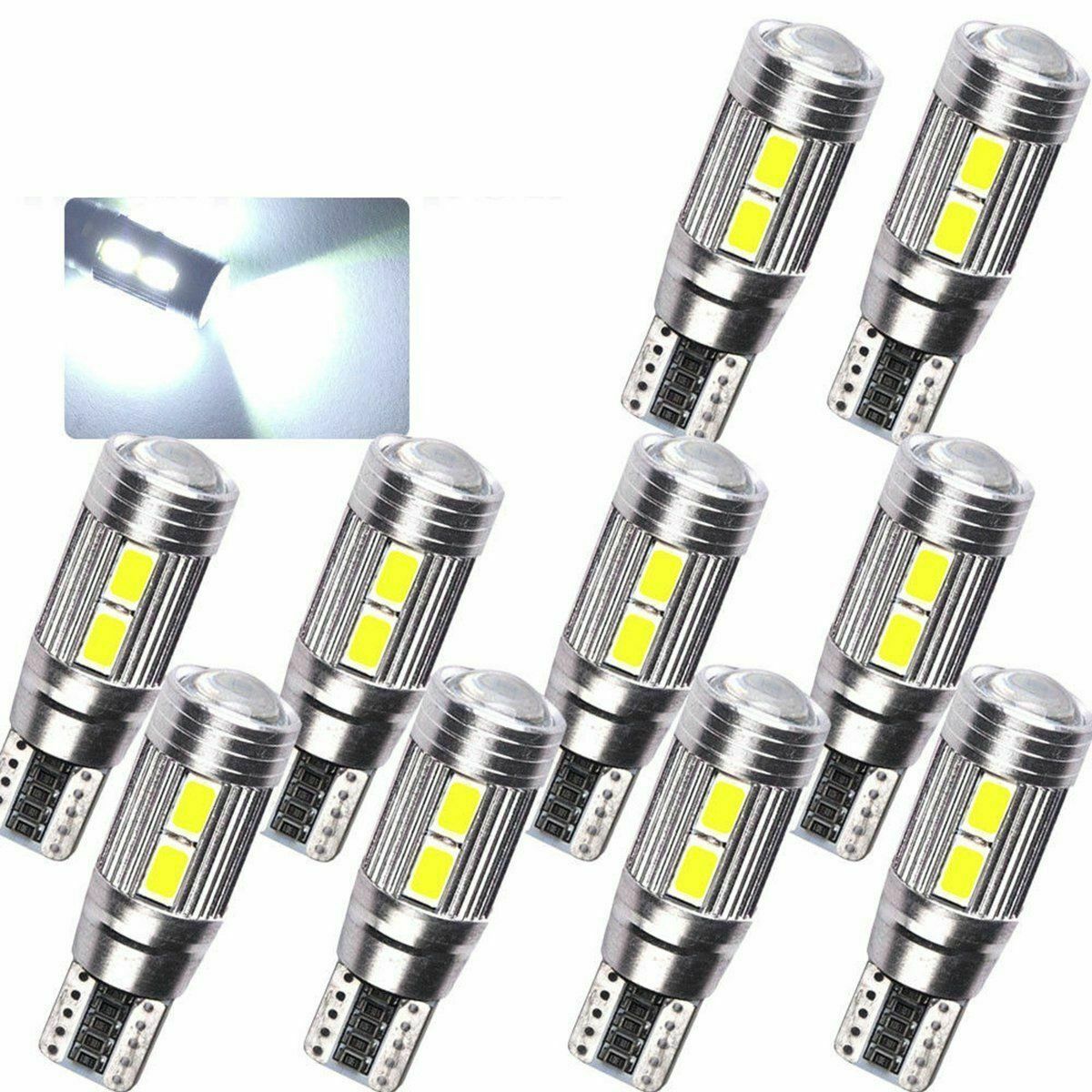 10x 6000K Bright White T10 Wedge 5630 LED Light Bulb W5W Car Side Light Bulb