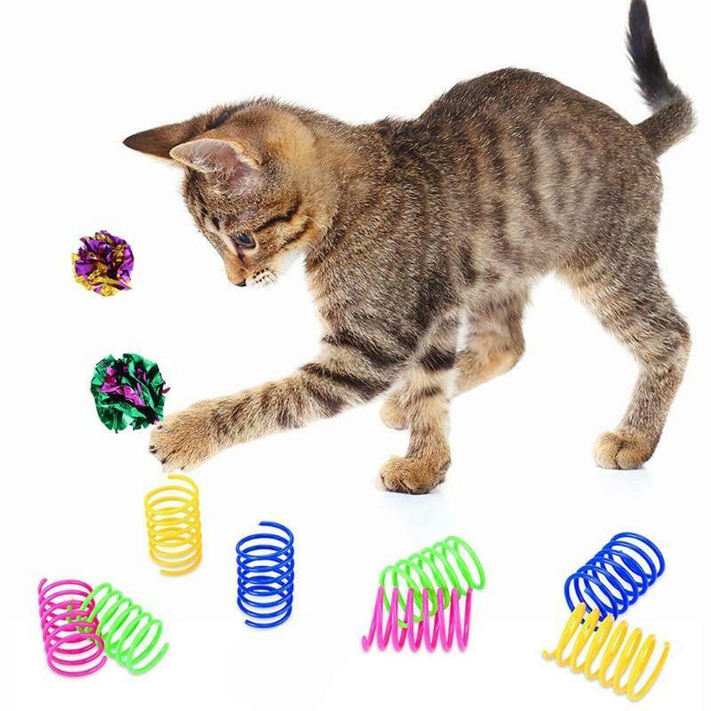 14Pcs Toys for Indoor Cat Twin-Color Mylar Paper Crinkle Balls Pom Poms Springs