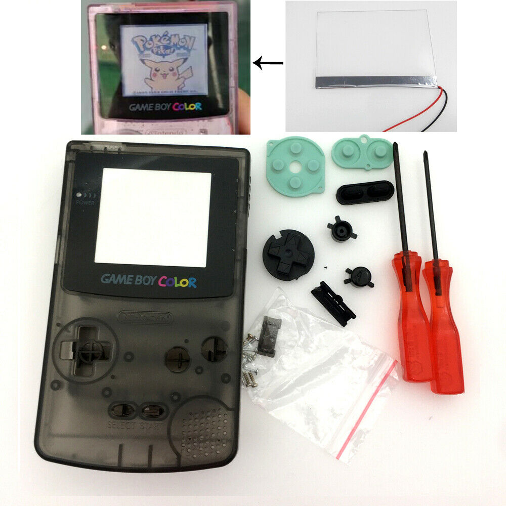 Frontlit Frontlight+Clear black full Housing Shell Kits for Game Boy Color GBC
