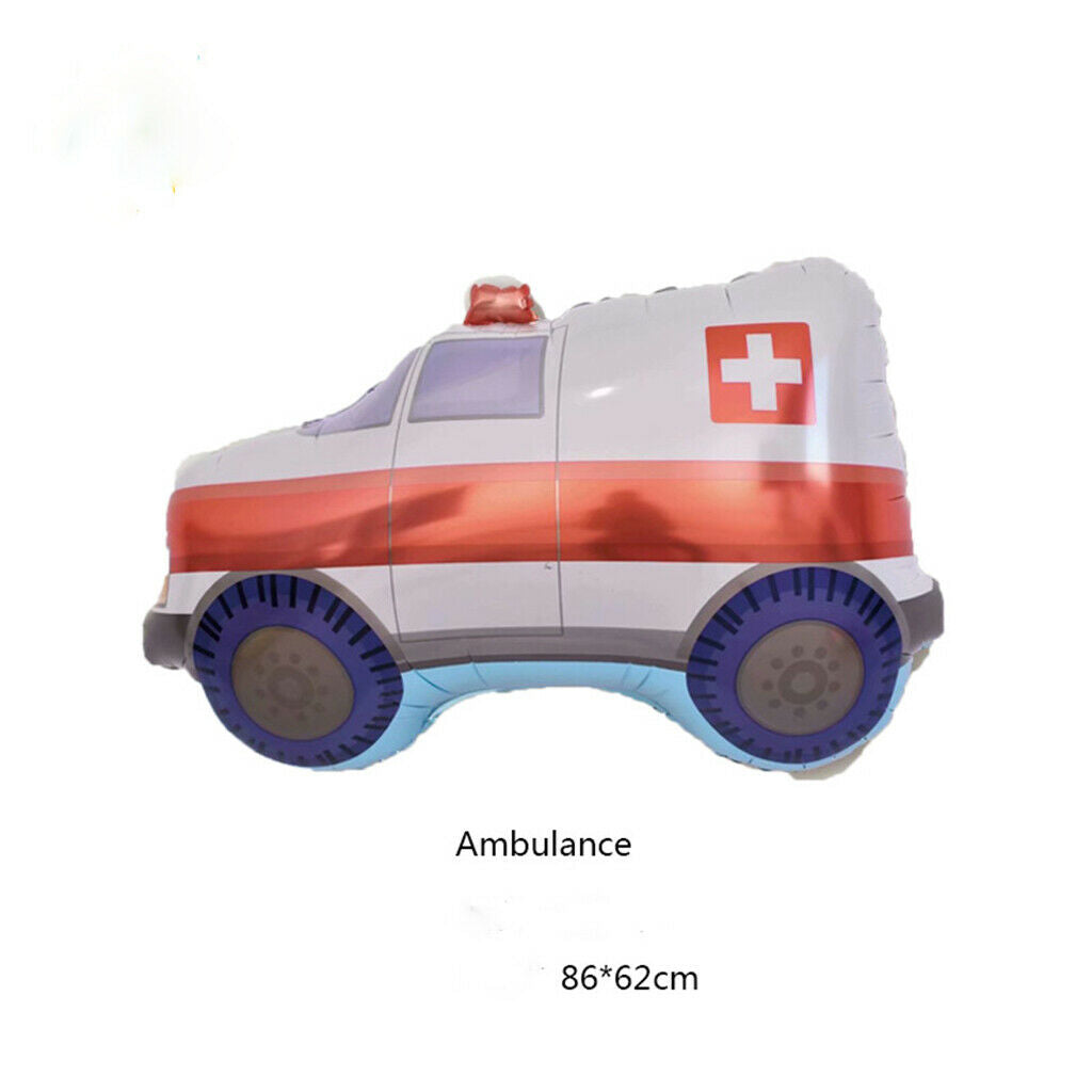 7 Giant Helium Balloons: Truck, Police Car, Tank, Train,  Bus