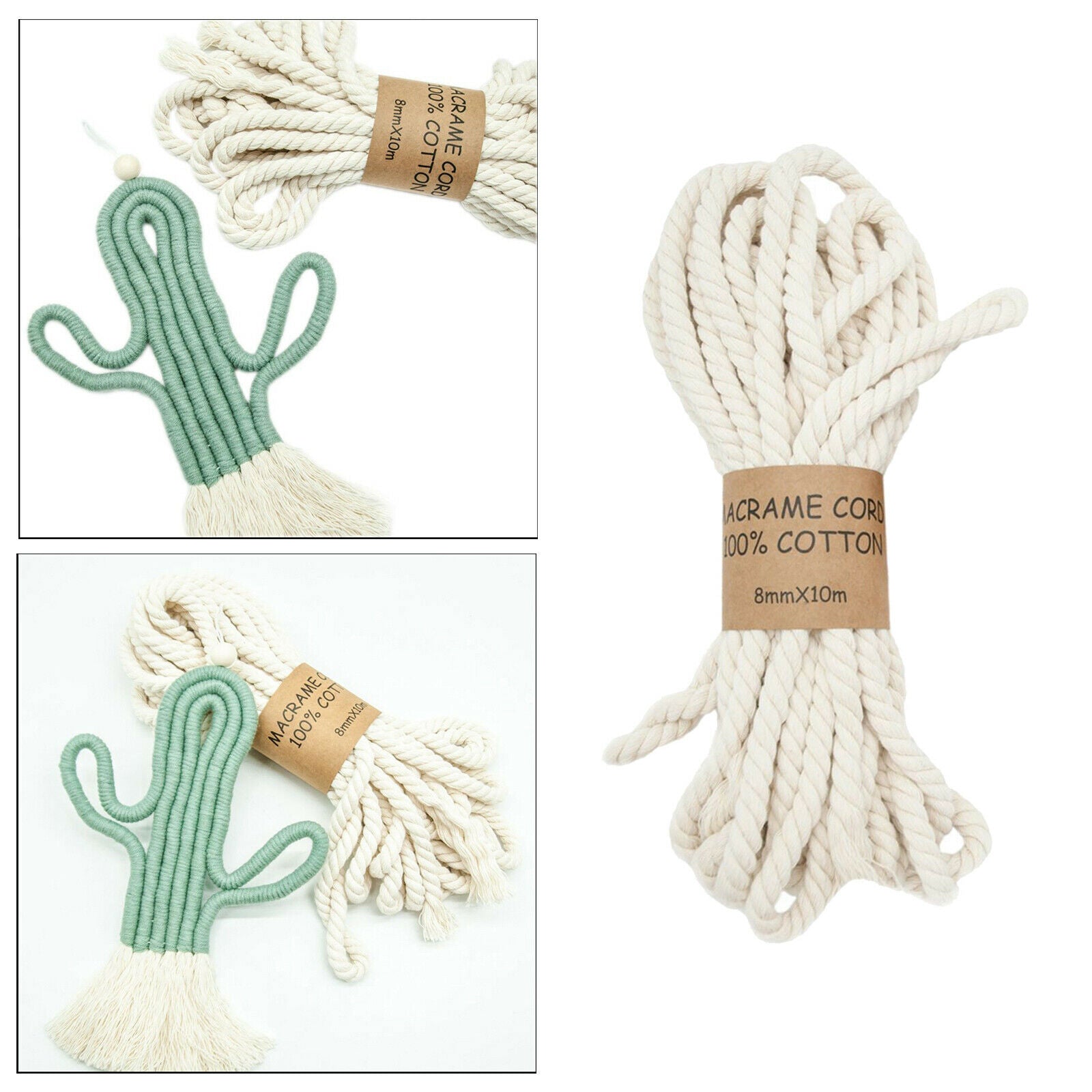 8mmx11Yards Macrame Rope 3 Strands Handmade Crafts DIY Home Decor Projects