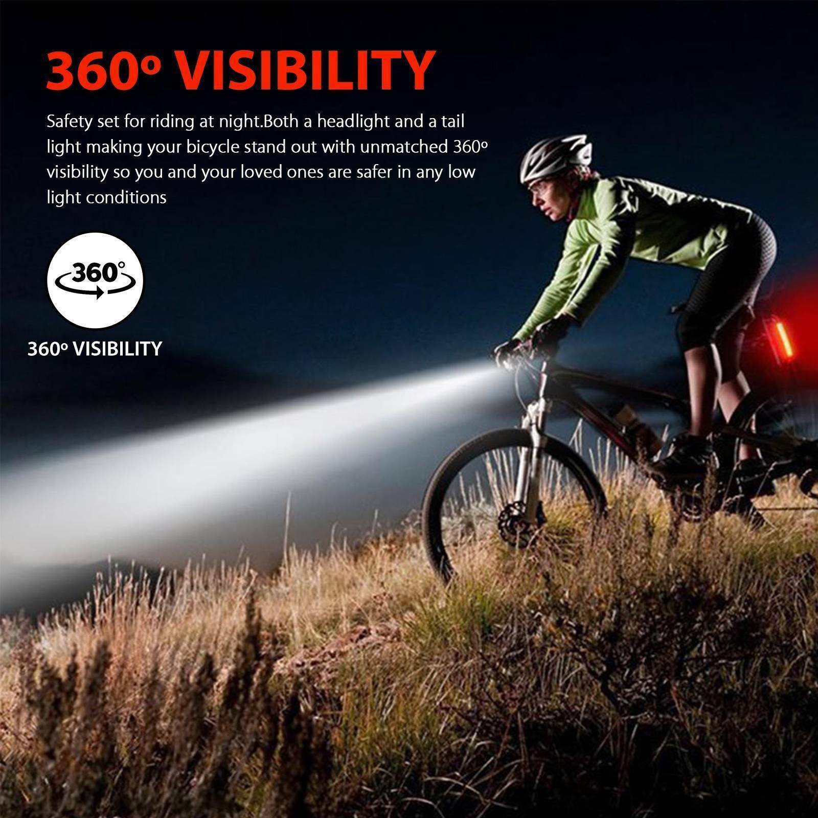 10000 Lumen Rechargeable Mountain Bike Lights Bicycle Torch Front & Rear Lamp US
