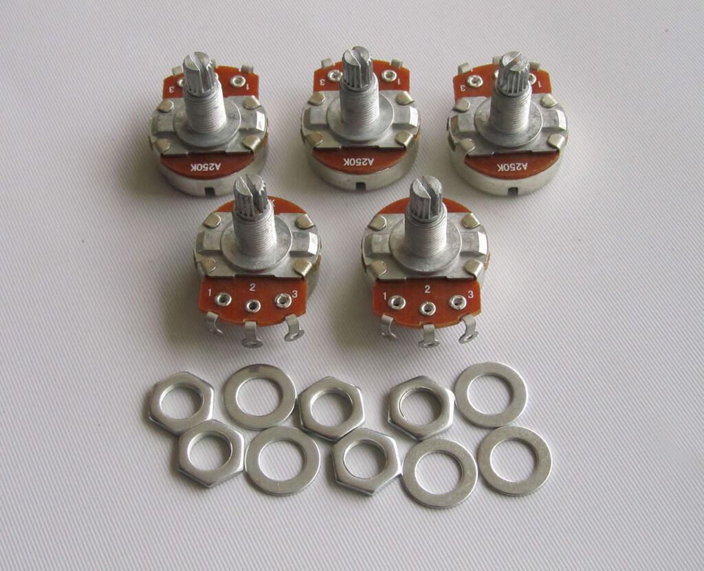 5x A250K Large Audio Guitar Pots 18mm Long Split Shaft 250K Potentiometers