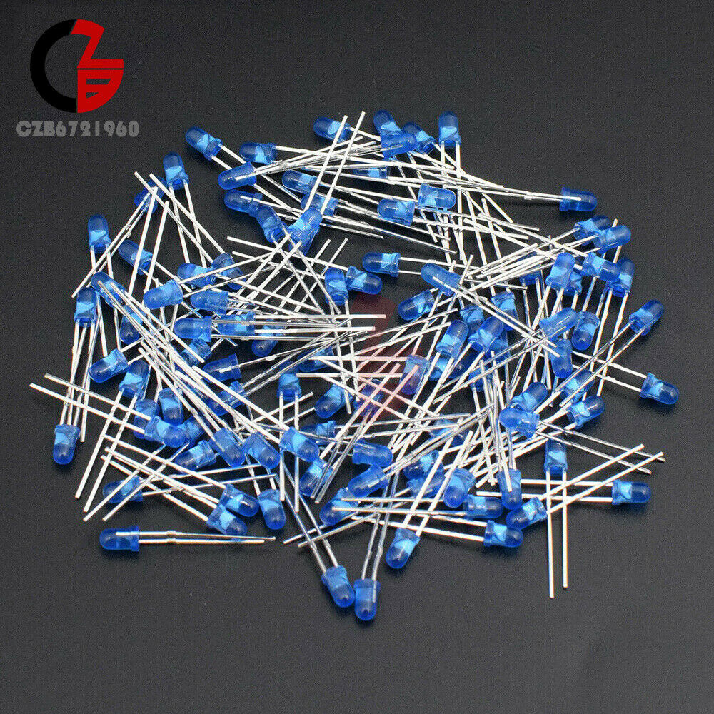 100PCS 3mm Blue Emitting LED Diode Super Bright Blue Light Bulb Lamp