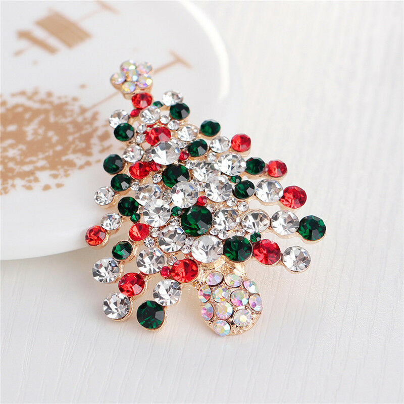 1X New Unisex Crystal Rhinestone Brooch Christmas Tree Brooch Pin Xmas Gift Qx