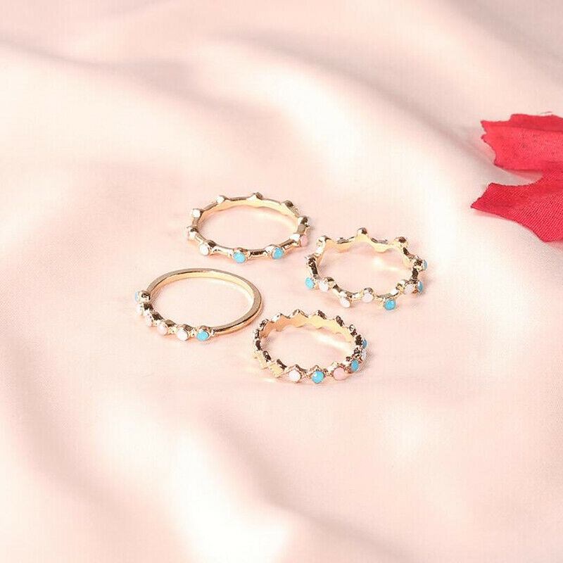 4 pc/set Bohemia Colorful Crystal Stone Finger Rings Set Wedding Jewelry .l8