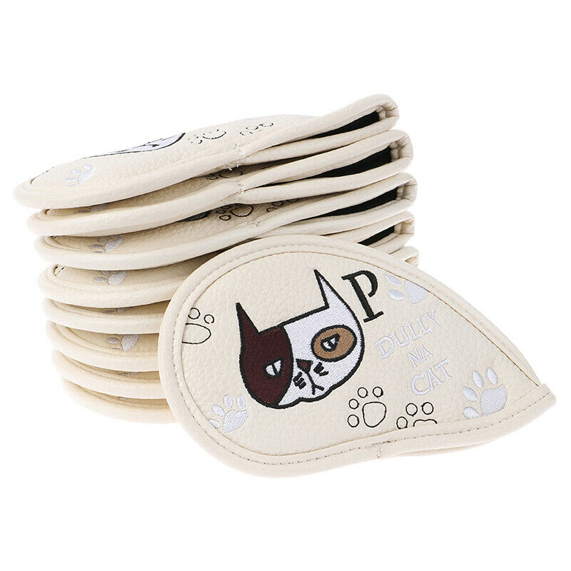 9 Pcs Portable Golf Club Headcovers Cute Cartoon Cat Pattern PU Waterproof Co TH