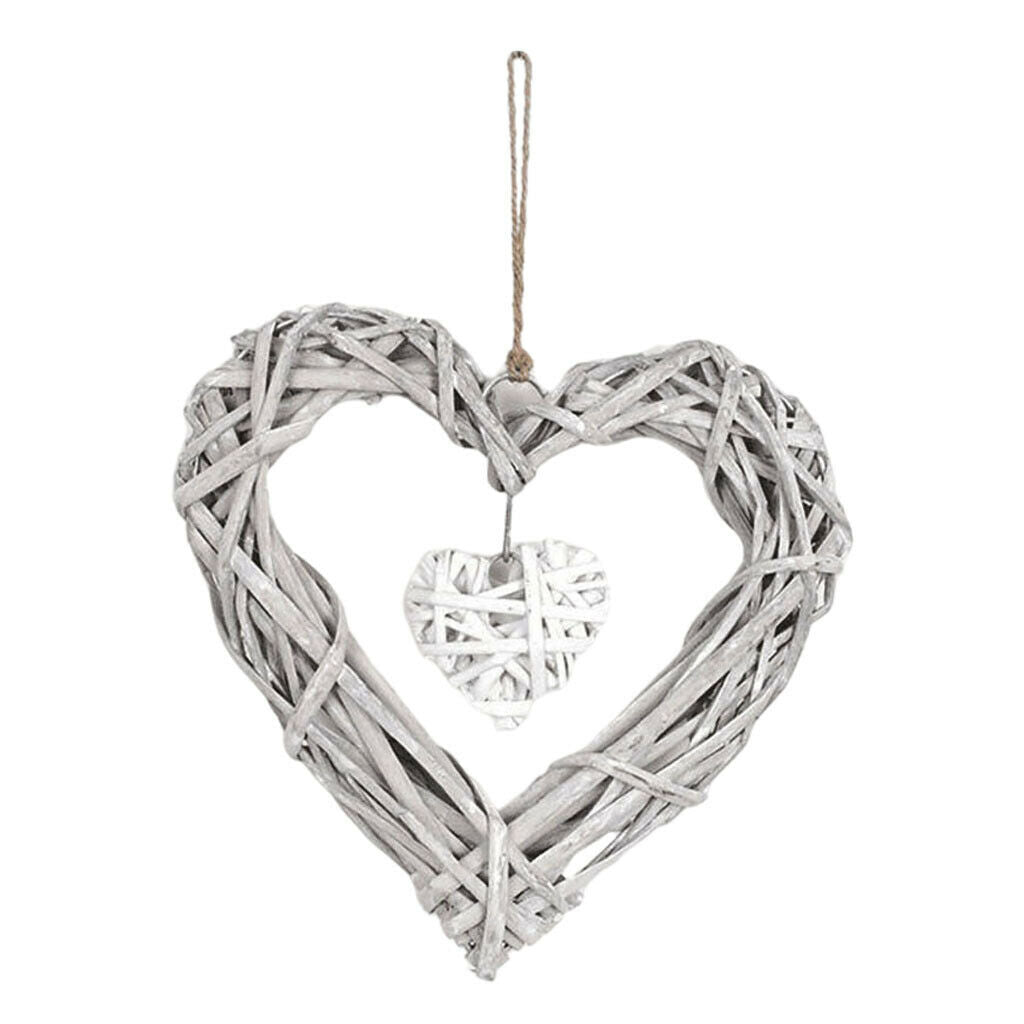 Rustic Hanging Heart Rattan Wicker Wreath, Garland for Home Front Door Wedding