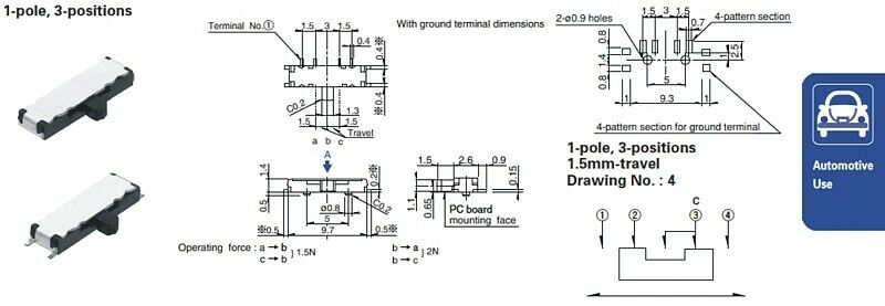 [50pcs] SSSS812201 Slade Switch 3 Pos. SMD