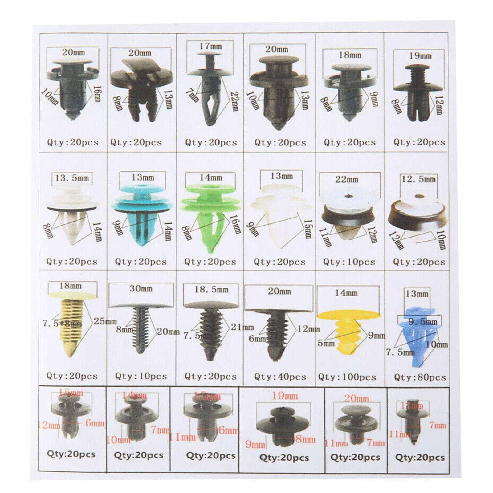 620PCS Car Plastic Retainer Clips Vehicles Mixed Bumper Clip Repair Parts