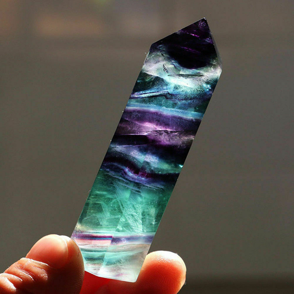 50g 50-60MM Natural Colorful Fluorite Quartz Crystal Wand Point Healing Stone~