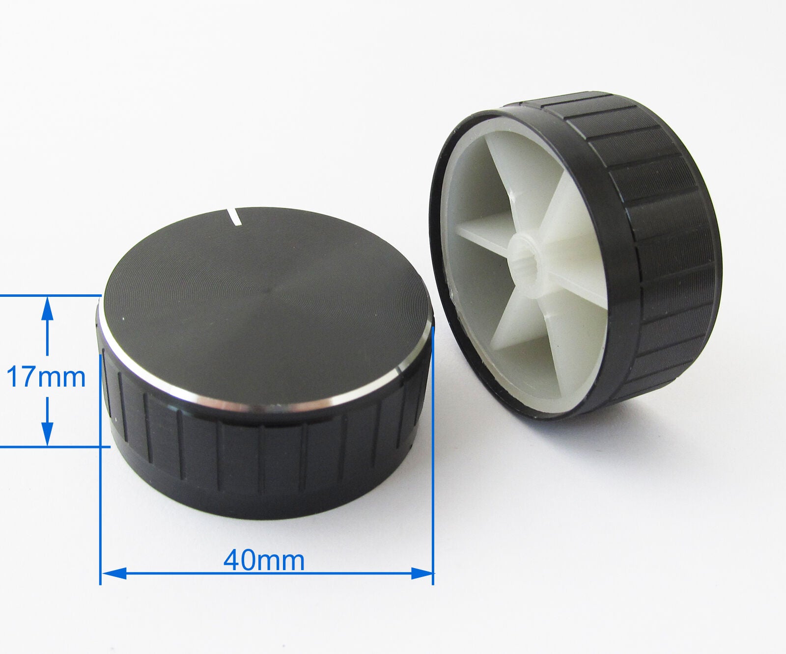 5pcs 40x17mm Black Circular Knob Aluminium Cover for Audio Volume Tone Control