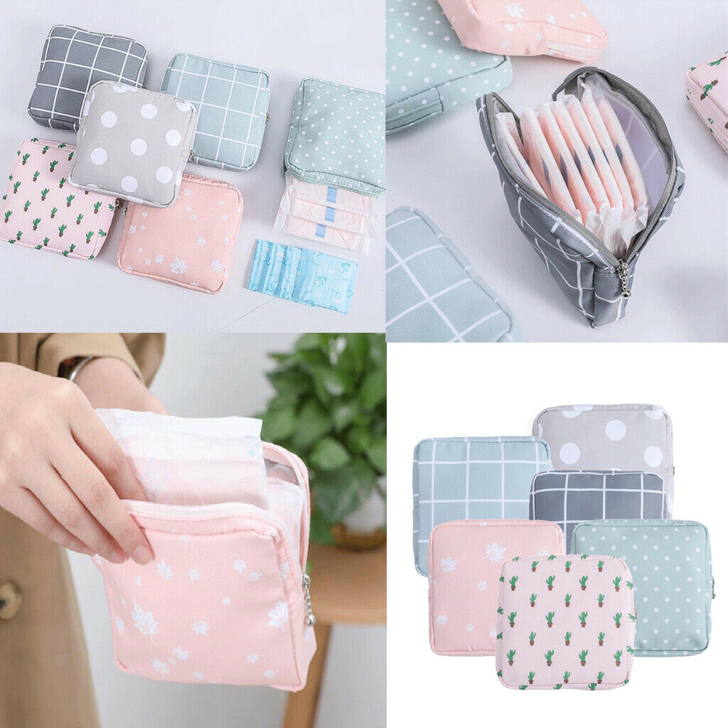 Zipper Cotton Sanitary Bag Towel Tampons Storage Holder for Girls Lady Blue