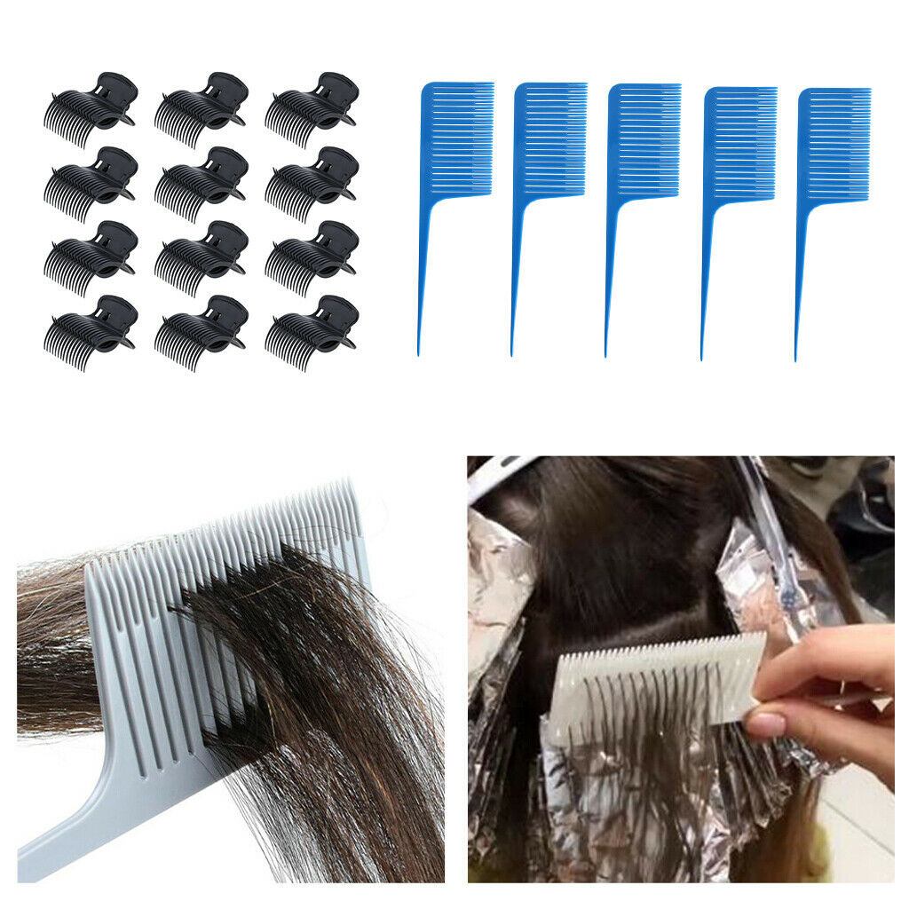 5pcs Weave Foiling Hair Comb with Hair Curler Clips Barbers Hair Coloring