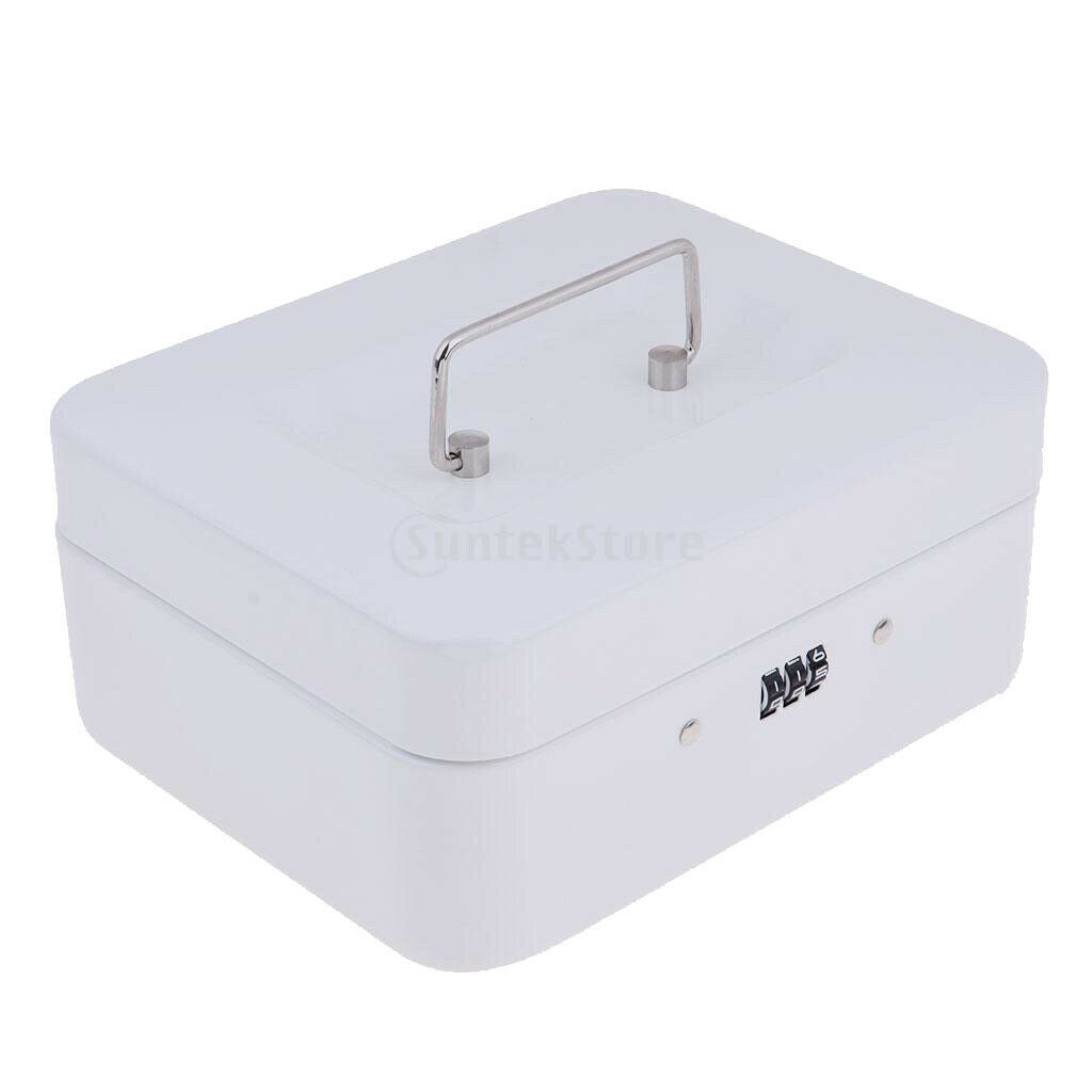 Small Metal Money Box Coins Cash Saving Box Piggy Bank for Security White