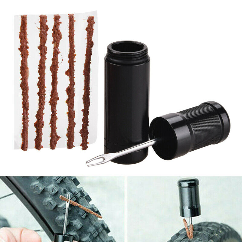 Bicycle Tire Repair Drill Puncture Tool Set  + 5 Rubber Strip For Tubeless Tire