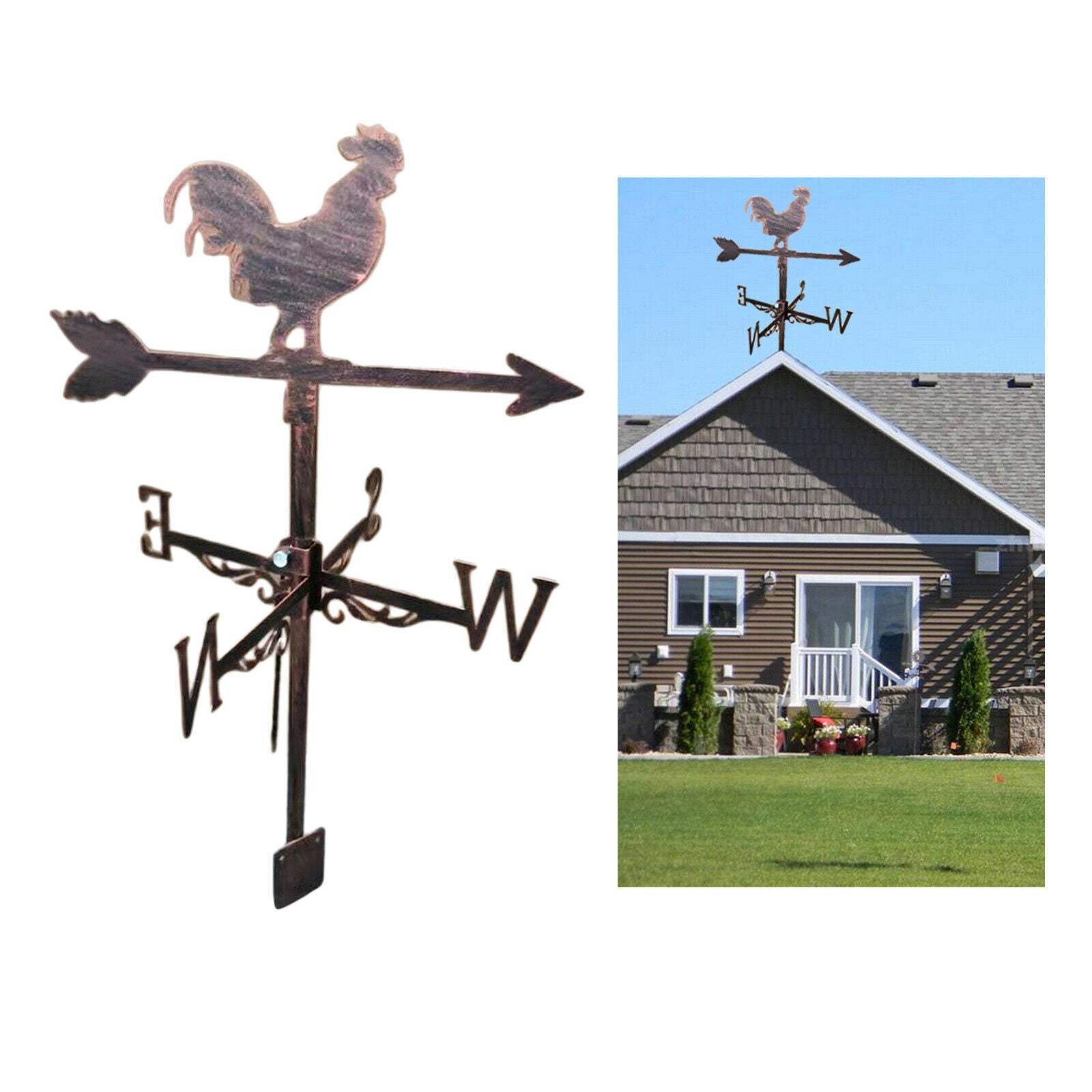 Retro Stainless Steel Cock Weathervane Wind Vane Outdoor Barn Decors 30x79cm