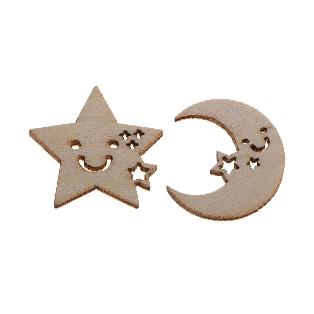 50 Pieces Wooden Moon Stars Embellishments Unfinished Wood Chips for Taking