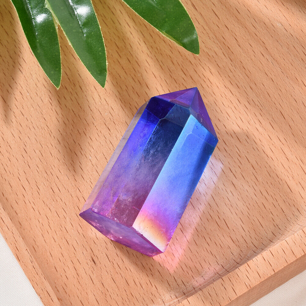 TOPï¼Natural Titanium Rainbow Quartz Obelisk Wand Crystal Tower Point Healing USA