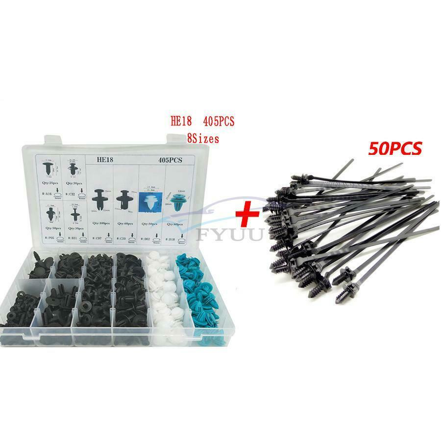 405PCS Universal Car Door Bumper Plastic Hybrid Fastener + 50PCS Cable Tie Kit