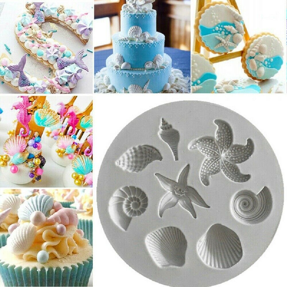 Sea Shell Silicone Fondant Mould Cake Sugarcraft Starfish Decorating Icing Mold-