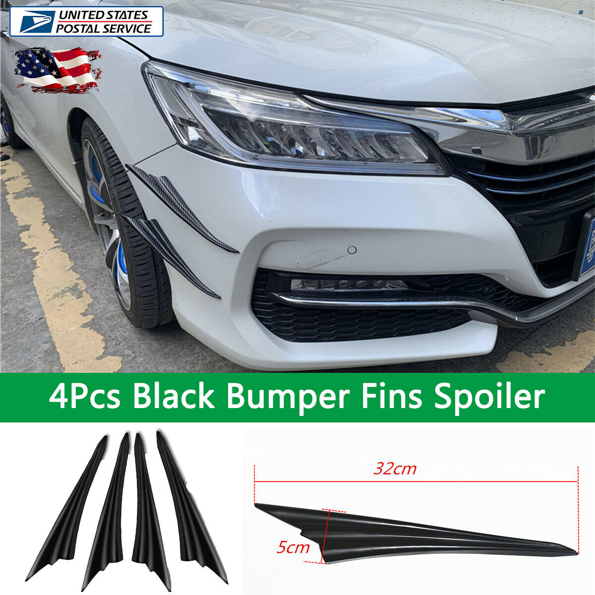 4Pc Front Bumper Fins Spoiler Canards Refit ABS Matt Black Sporty Look Universal