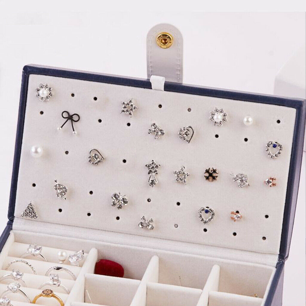 Set of 2 Travel Compact Jewelry Box Organizer for Necklace Ring Solid Color