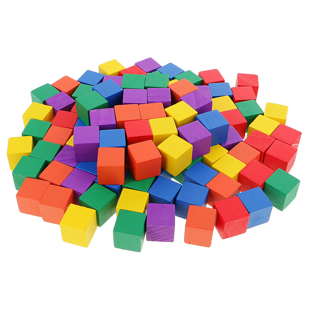 2X 100x Colored Wood Blocks Creative Games Color Cubes 0.78inch DIY Projects