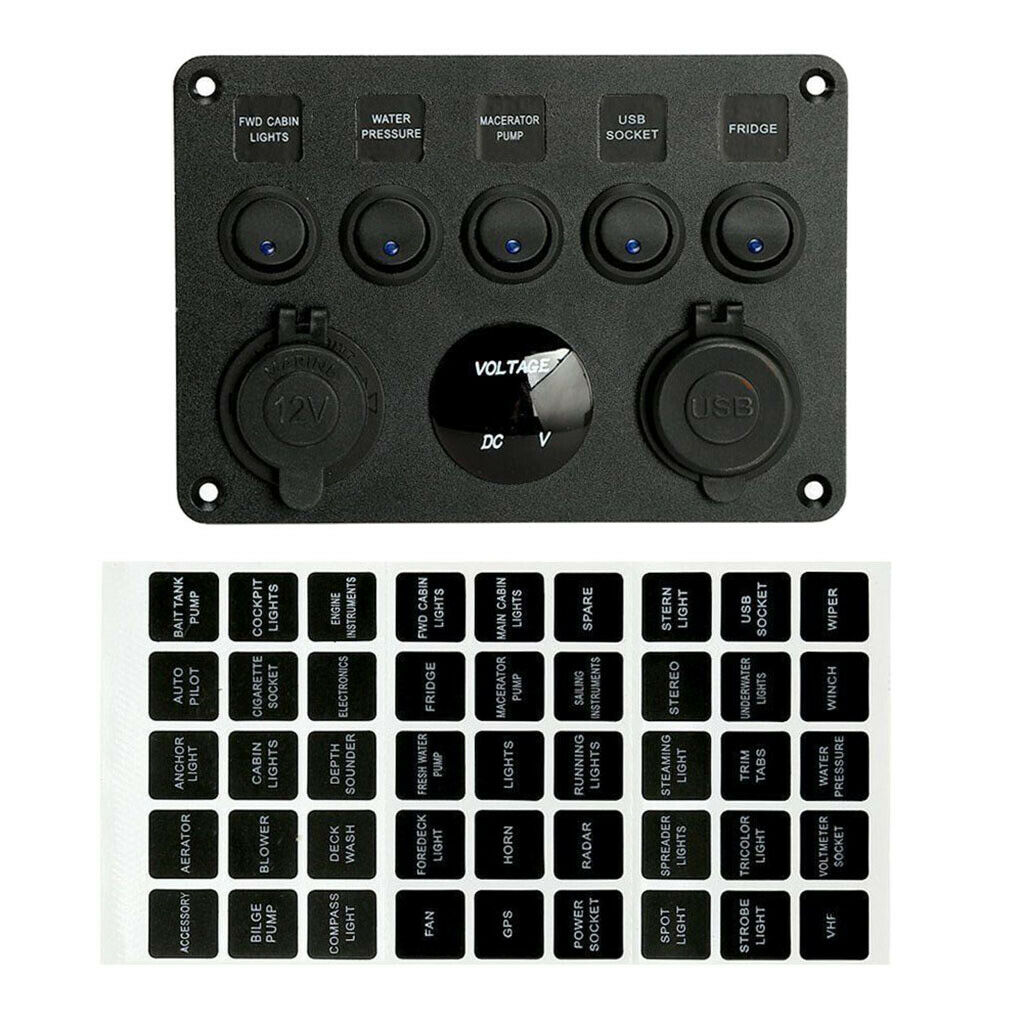 Toggle Rocker Switch Panel 2 USB 4.2A 5 Gang Toggle Switch Panel for RV Boat