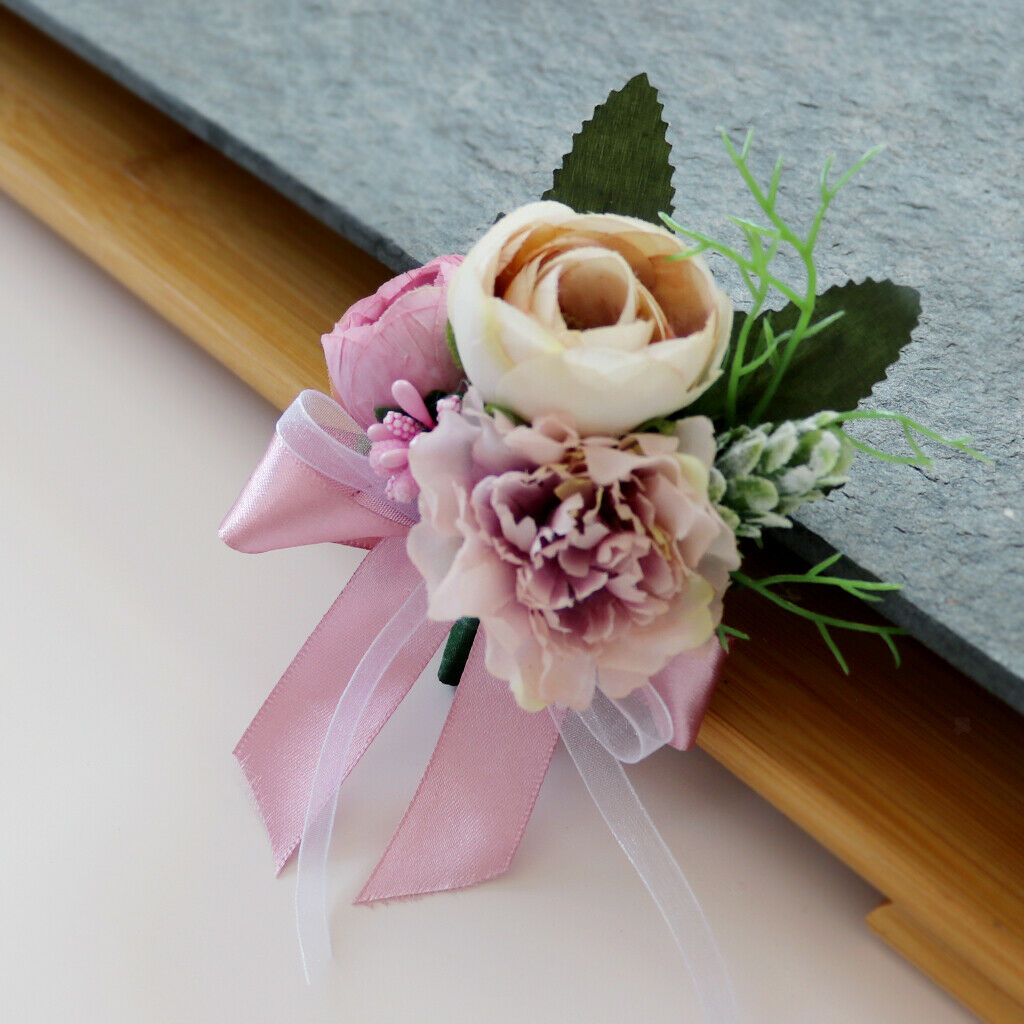 2Pcs/Set Wedding Silk flower Corsage Tea Rose Boutonniere Broach Decor