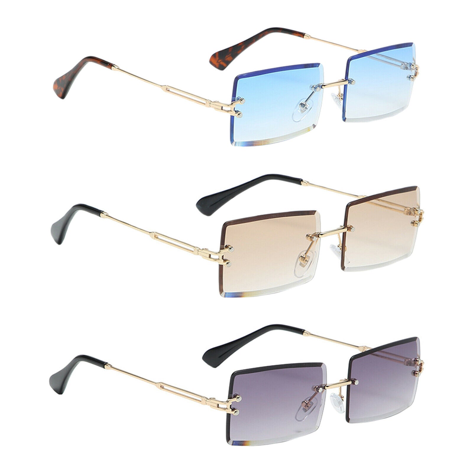 3x Womens Rimless Sunglasses Retro Classic Tinted Lens Metal Frame Anti UV