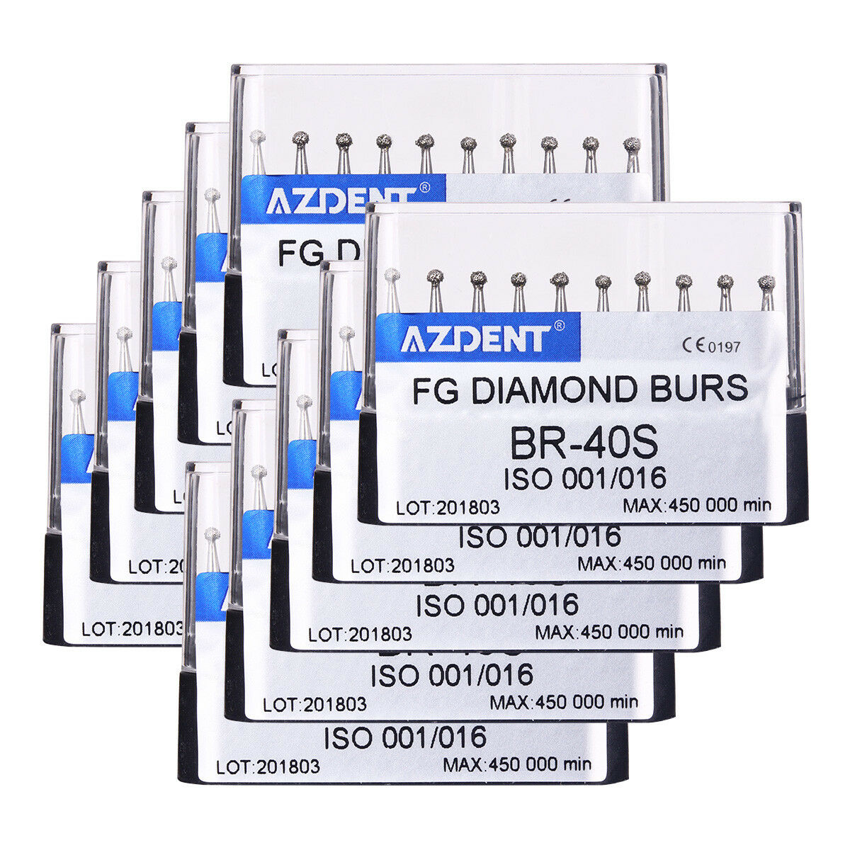 50 Kits AZDENT Dental Diamond Burs BR-40S Ball Shape for High Speed Handpiece