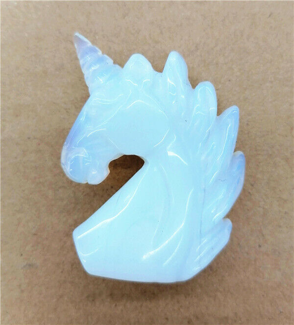 30g 50x38x12mm White Opal Carved Unicorn Decoration Statue Crafts Decor HH7542