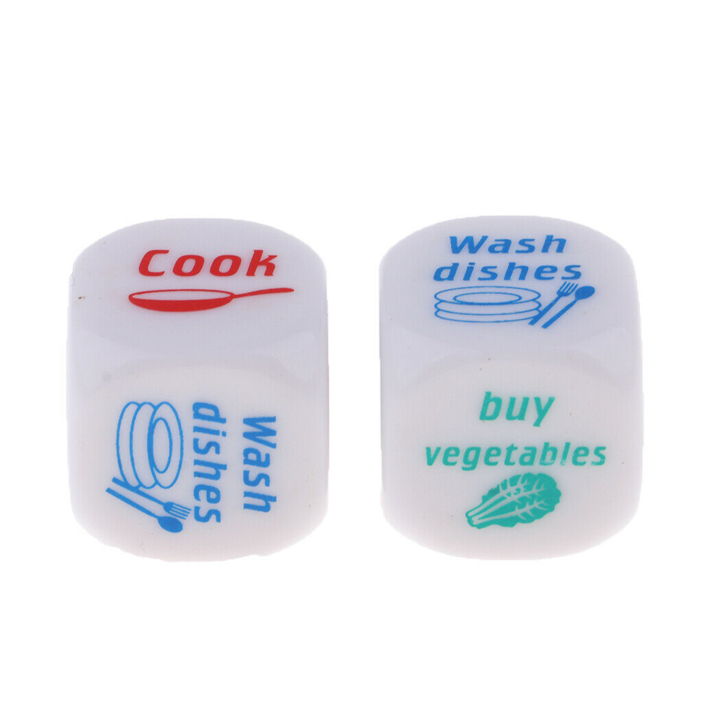 2pcs Green D6 Dice Dice Game With Word And Pattern Housework Distribution Game