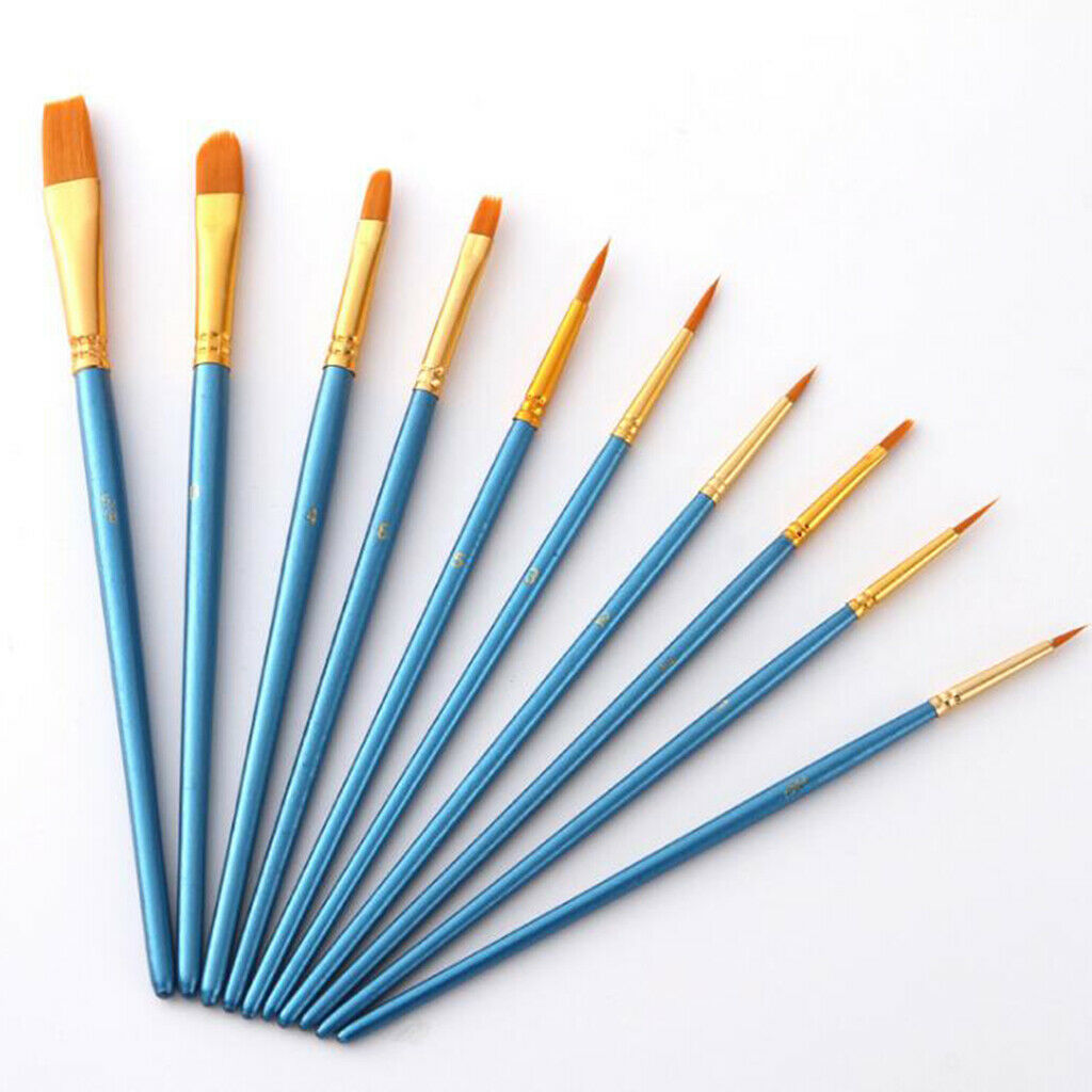 10x Paint Brush Set Nylon Hair w/ Palette for Oil Watercolor Artist Painting Art