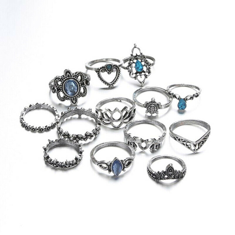 13 Piece Set Rings Fashion Retro Boho Dainty Bohemian Party Star gem Jewe.l8
