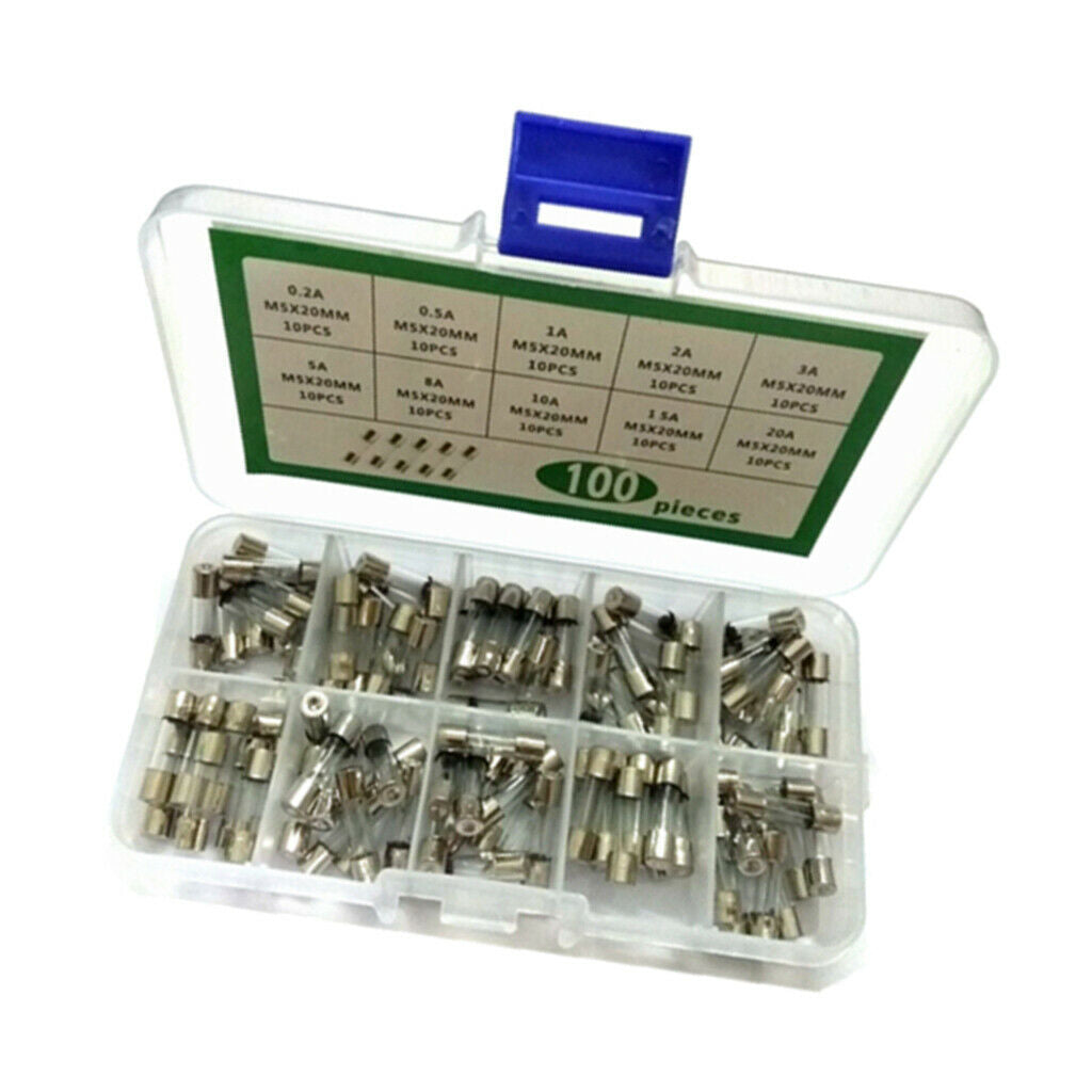 100 Pieces 5 x 20mm Fast Blow Glass Tube Fuses 0.2A~20A 250V